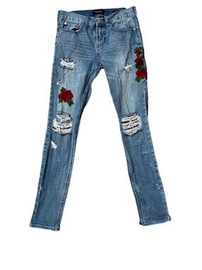 PacSun Stacked Skinny Rose Embroidered Denim Jeans Size 29